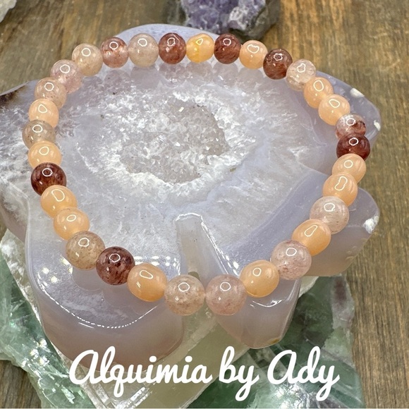 6mm peach moonstone and strawberry Quartz beaded bracelet - Picture 1 of 1